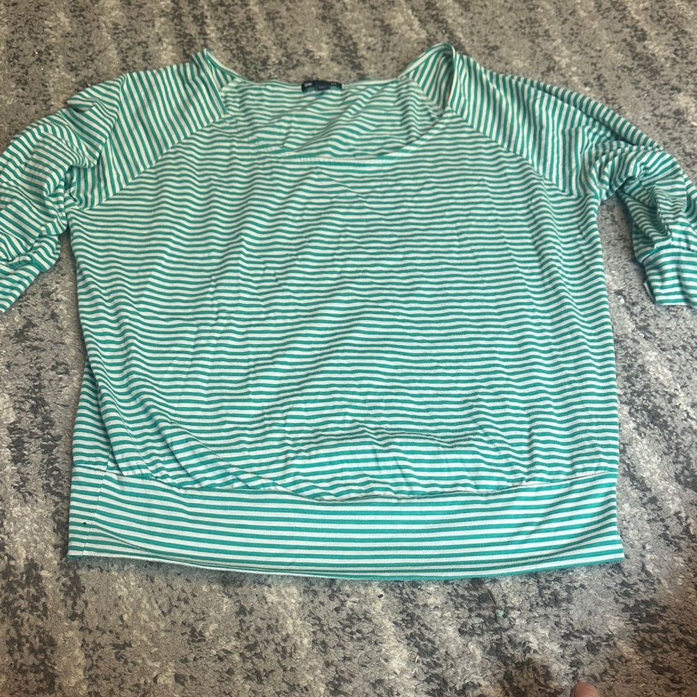 Gap Striped Green Women's 3/4 sleeve Top Size Large